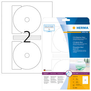 Herma Etiketten für CD Maxi permanent haftend Ø 116/18,5 mm weiss 25 Bl 50 Etik. Inkjet