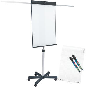 Flipchart pro tripod, Whiteboard-Oberfläche lackierter Stahl, ausklappbare Seitenarme, magnetisch, trocken abwischbar, Sternfuß