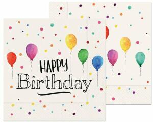 Serviette 20er, 330 mm x 330 mm, dreilagig, Motiv Happy Birthday