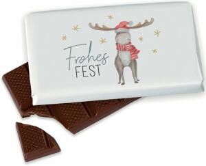 Schokolade 40g, Premiumvollmilchschokolade Motiv Elch Weihnachten