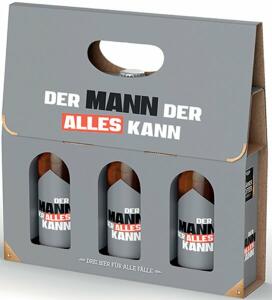 Im Geschenkkarton, 3 x Bier 0,33l, untergäriges Lagerbier, Motiv Mann kann