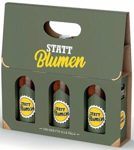 Im Geschenkkarton, 3 x Bier 0,33l, untergäriges Lagerbier, Motiv Statt Blumen