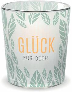 Teelicht, mit Grußfeld für persönliche Nachricht,  Motiv Blatt