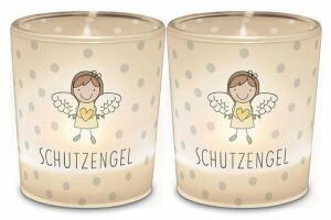 Teelicht, mit Grußfeld für persönliche Nachricht,  Motiv Schutzengel