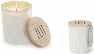 Duftkerze im Glas mit Holzdeckel Motiv Feder