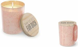 Duftkerze im Glas mit Holzdeckel Motiv Blüte