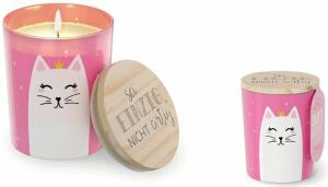 Duftkerze im Glas mit Holzdeckel Motiv Katze