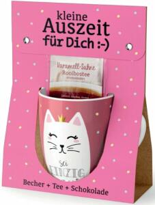 Porzellanbecher 250ml + 1 Teebeutel + Schokolade 40g  Motiv Katze