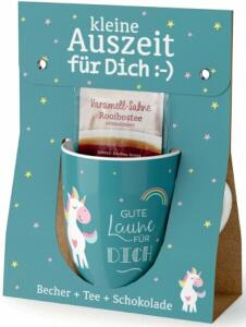 Porzellanbecher 250ml + 1 Teebeutel + Schokolade 40g  Motiv Einhorn
