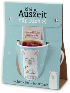 Porzellanbecher 250ml + 1 Teebeutel + Schokolade 40g  Motiv Lama
