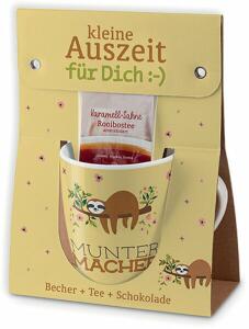Porzellanbecher 250ml + 1 Teebeutel + Schokolade 40g  Motiv Faultier
