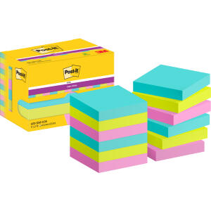 Haftnotiz Super Sticky Note, 47,6 x 47,6 mm, Cosmic Collection türkis, neongrün, tropicalpink, guavapink, 90 Blatt/Block, 12 Blöcke