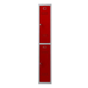 Schließfach-Spind, 2 Schließfächer, grau-rot