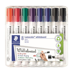 Whiteboardmarker, Keilspitze, Strichstärke: 2 - 5 mm, 8er Etui, 8 Farben sortiert (schwarz, blau, rot, grün, orange, violett),