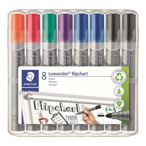 Lumocolor Flipchart marker, Rundspitze 2 mm blau, schwarz, rot, grün, orange, violett, 8er Etui