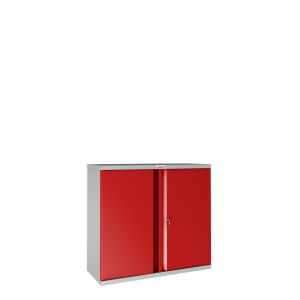 PHOENIX SCL0891GRK Stahl Vorhangschloss Flügeltürenschrank 2 Fachböden grau/rot