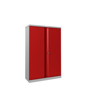 PHOENIX SCL1491GRK Stahl Vorhangschloss Flügeltürenschrank 3 Fachböden grau/rot