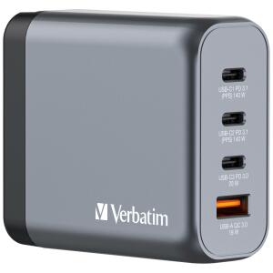 VERBATIM 32203 GNC-140 GaN 140Watt Ladegerät Steckdose 1x USB-A/3x USB-C