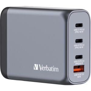 VERBATIM 32202 GNC-100 GaN 100Watt Ladegerät Steckdose 1x USB-A/3x USB-C