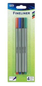 TSI Fineliner, 4er (rot,blau,schw,grün) Blisterkarte