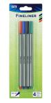 TSI Fineliner, 4er (rot,blau,schw,grün) Blisterkarte