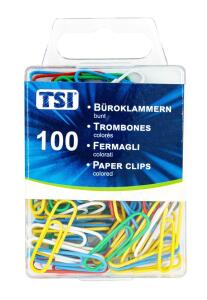 TSI Büroklammern farbig 28mm, 100er Hängedose