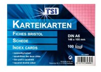 TSI Karteikarten A6 kariert 100er Pg. farbig sortiert