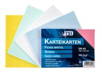 TSI Karteikarten A6 kariert 100er Pg. farbig sortiert