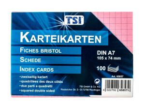 TSI Karteikarten A7 kariert 100er Pg. farbig sortiert