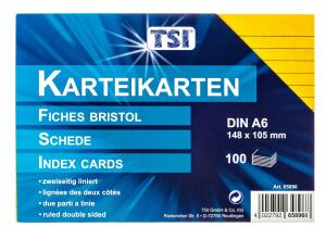 TSI Karteikarten A6 liniert 100er Pg. farbig sortiert