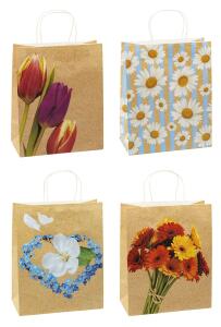 TSI Geschenktüte groß 32x26x13,5 cm BLUMEN Kraftpapier