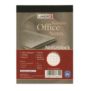 LANDRÉ Notizblock "Recycling" mit Deckblatt, A6, perforiert und gefälzelt, 50 Blatt, 60 g/m², Lineatur 22 (kariert)