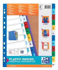 Register A4 XL 0,12 mm starker PP-Folie, 1-12, 12 Blatt, 6-farbig