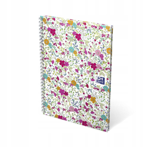Oxford GO Floral Spiralbuch A5, liniert 7 mm, Softcover mit Soft Touch Finish, weiße Doppelspirale, 60 Blatt, Optik Paper, SCRIBZEE-kompatibel, 4 Designs sortiert
