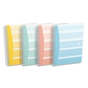 Oxford GO Iconic Spiralbuch A5, kariert 5x5 mm, Softcover mit Soft Touch Finish, weiße Doppelspirale, 60 Blatt, Optik Paper, EU Ecolabel, SCRIBZEE kompatibel, 4 Farben sortiert