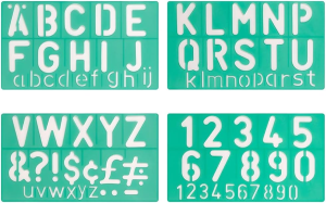 LINEX 8550 Schriftschablonen 4teilig, Standard,  Schrifthöhe 50 mm, Groß-/Kleinbuchstaben, Ziffern, Symbole