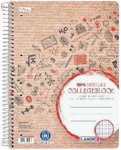 LANDRÉ  Collegeblock "Recycling" A4 Abriss, 160 Blatt, 70 g/m², 4fach gelocht, kariert mit Rand links und rechts