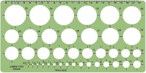 LINEX 1116S Kreisschablone, 39 Kreise von 1-35 mm, Tuschenoppen,