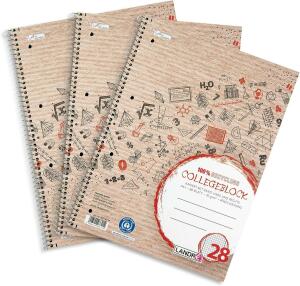 LANDRÉ Recycling 3er - Pack A4+ Collegeblock, Lineatur 28, 80 Blatt, rot, recycelt