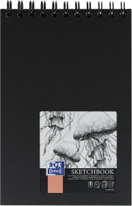 Oxford Sketchbook A4 mit Spiralbindung, 50 Blatt, 100g/m², Hardcover, schwarz