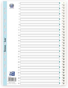 Oxford Register A4 (225 x 297 mm), aus 0,15 mm starker PP-Folie, 1-31, 31 Blatt, weiß