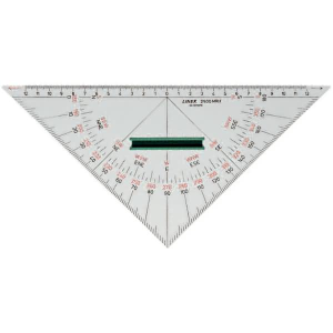 LINEX 2800MRH Navigation Kursdreieck, Nautischer Winkelmesser,  Hypotenusenlänge 280mm, innenligender Nullpunkt, Gradzahlenskala (0° bis 359°, rot und schwarz), Strich-Skala (11,25°-Teilung), große Gradzahlen, Gegeneinteilung in rot, Senkrechte Kante