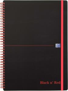 OXFORD "Office Black n Red" Spiralbuch A4 liniert, 70 Blatt, mit flexiblem PP-Deckel mit Gummizug, roter Doppelspirale, seidenglattes, hochweißes Optik Paper, schwarz/rot, 5er-Packung