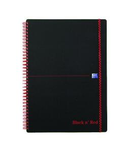 OXFORD "Office Black n Red" Spiralbuch A4 kariert, 70 Blatt, mit flexiblem PP-Deckel mit Gummizug, roter Doppelspirale, seidenglattes, hochweißes Optik Paper, schwarz/rot, 5er-Packung