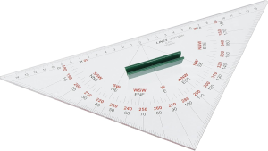 LINEX 3200MRH Navigation Kursdreieck, Nautischer Winkelmesser,  Hypotenusenlänge 320 mm, innenligender Nullpunkt, Gradzahlenskala (0° bis 359°, rot und schwarz), Strich-Skala (11,25°-Teilung), große Gradzahlen, Gegeneinteilung in rot, Senkrechte Kante