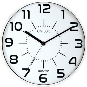 Unilux POP Wanduhr weiss, Durchmesser: 30 cm, Quarzuhrwerk, leise schleichende Zeiger, Batterie inklusive
