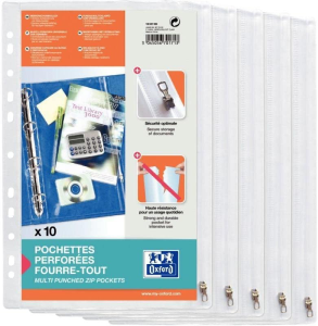 Oxford 10 Prospekthüllen mit Zippverschluss aus Metall, rechte Seite offen,   0,14 mm starkes PVC , 30,5 x 17 cm (H x B), 10 Stück