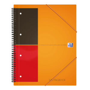 OXFORD International Meetingbook A4+, liniert 6 mm, 80 Blatt, Optik Paper®, 4fach gelocht, mit Gummizugmappe und PP-Deckel, 5er-Packung