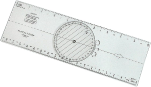 LINEX 2811 Navigation Kurslineal, Nautischer Plotter, drehbare Mittelrose, stabiler Arm, Fadenloch, Winkelmesser mit nautischer Teilung 0° bis 359°, Skala mit der magnetischen Variation ± 25°