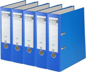 ELBA Ordner "rado brillant" 5er Pack, A4, Papier, mit auswechselbarem Rückenschild, Rückenbreite 8 cm, blau